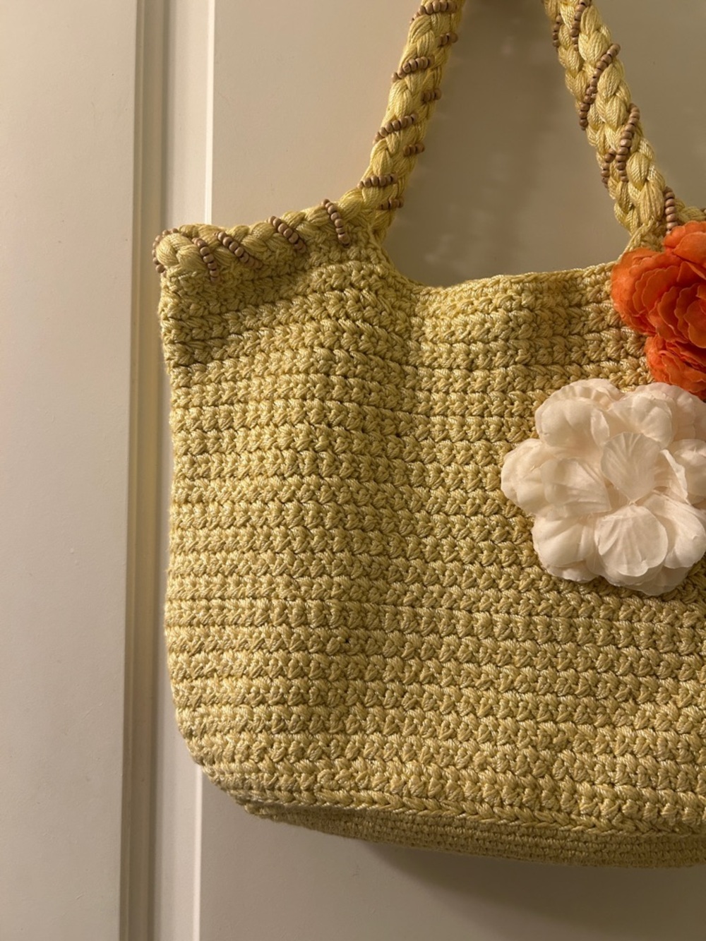 NWT The Sak Cream Yellow Woven Tote Bag with Floral Accents - Picture 2 of 6